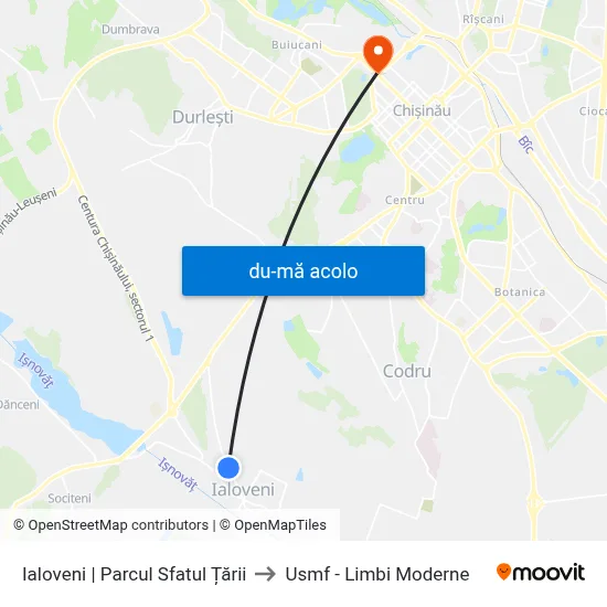 Harta de Ialoveni | Parcul Sfatul Țării către Usmf - Limbi Moderne