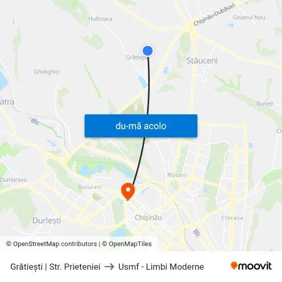 Harta de Grătiești | Str. Prieteniei către Usmf - Limbi Moderne