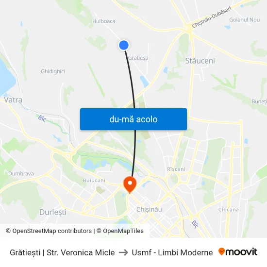 Harta de Grătiești | Str. Veronica Micle către Usmf - Limbi Moderne
