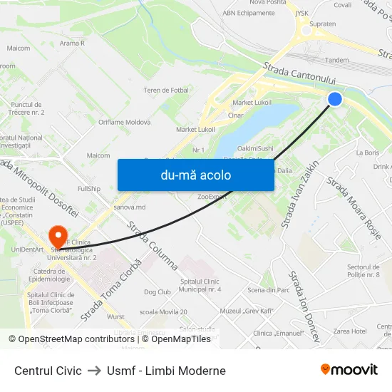 Harta de Centrul Civic către Usmf - Limbi Moderne