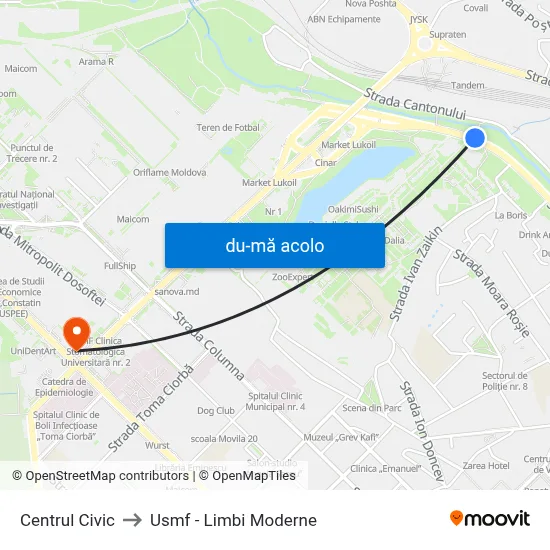 Harta de Centrul Civic către Usmf - Limbi Moderne