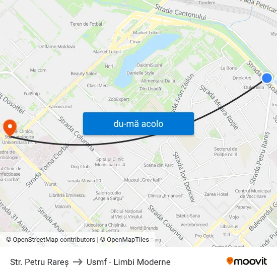Harta de Str. Petru Rareș către Usmf - Limbi Moderne