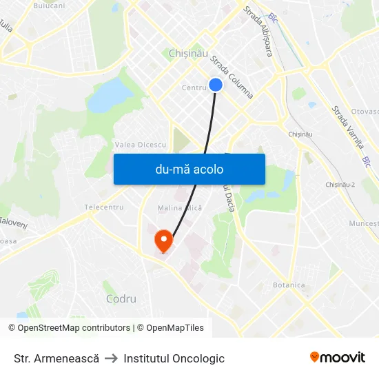 Harta de Str. Armenească către Institutul Oncologic