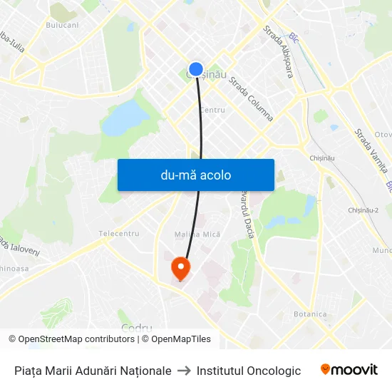 Harta de Piața Marii Adunări Naționale către Institutul Oncologic