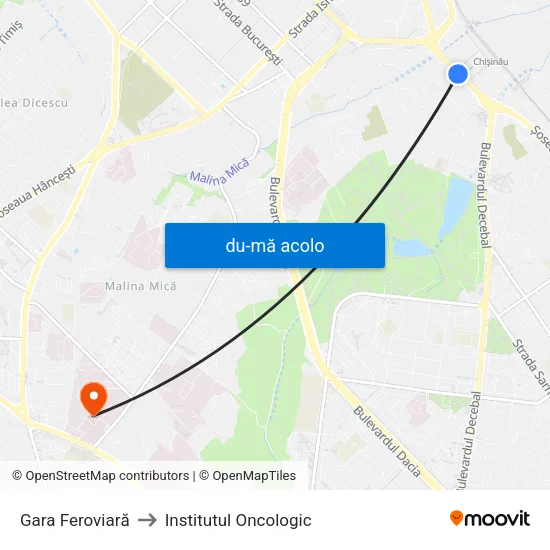 Harta de Gara Feroviară către Institutul Oncologic