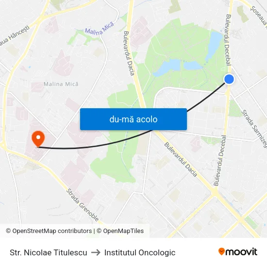 Harta de Str. Nicolae Titulescu către Institutul Oncologic