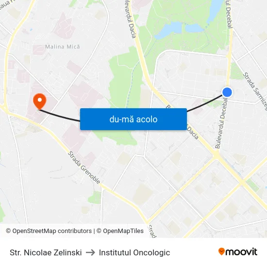 Harta de Str. Nicolae Zelinski către Institutul Oncologic