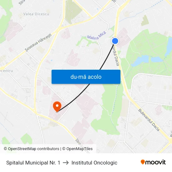 Harta de Spitalul Municipal Nr. 1 către Institutul Oncologic