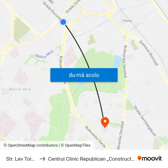 Harta de Str. Lev Tolstoi către Centrul Clinic Republican „Constructorul”