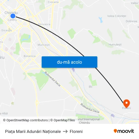 Harta de Piața Marii Adunări Naționale către Floreni