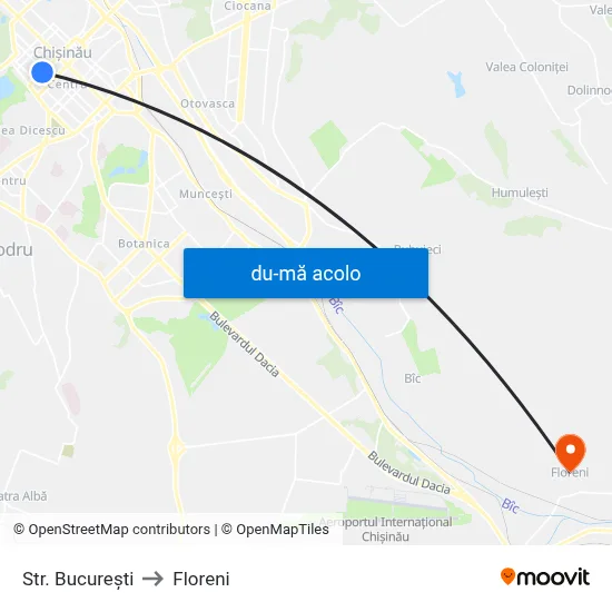 Harta de Str. București către Floreni