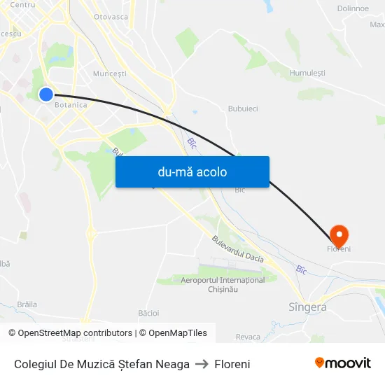 Harta de Colegiul De Muzică Ștefan Neaga către Floreni