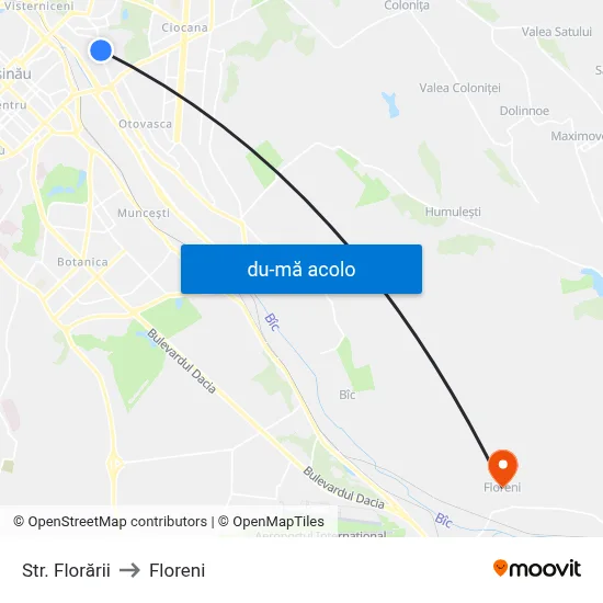 Harta de Str. Florării către Floreni