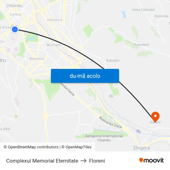 Harta de Complexul Memorial Eternitate către Floreni