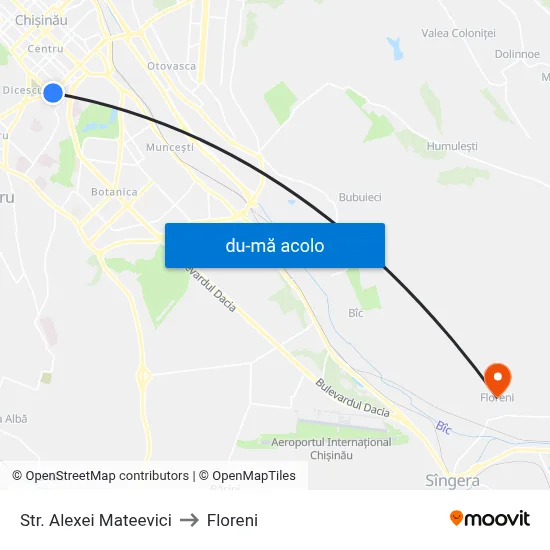 Harta de Str. Alexei Mateevici către Floreni
