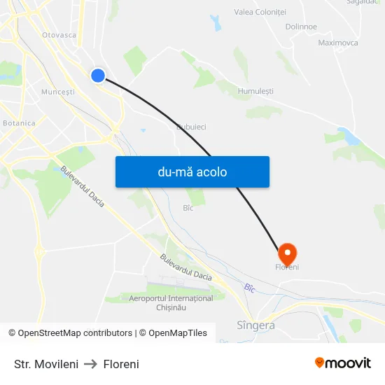 Harta de Str. Movileni către Floreni