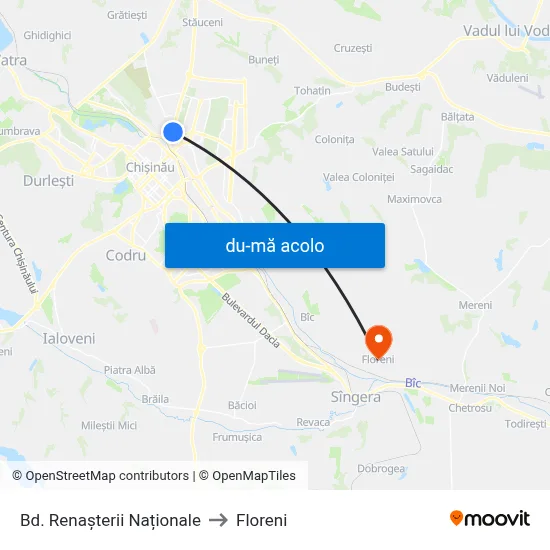 Harta de Bd. Renașterii Naționale către Floreni
