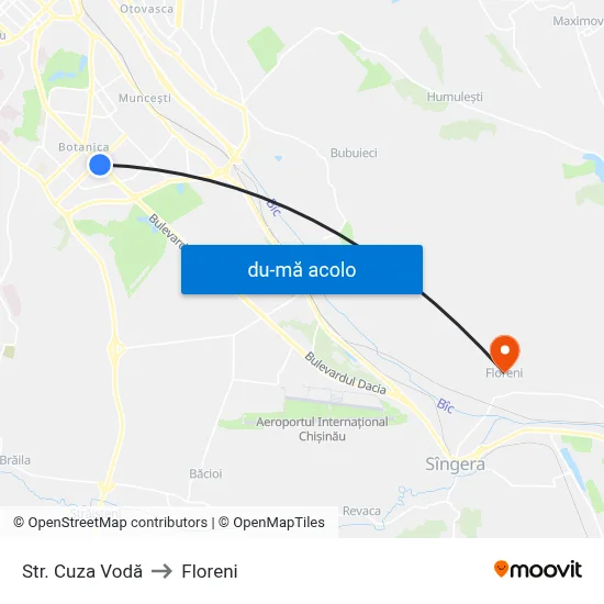 Harta de Str. Cuza Vodă către Floreni