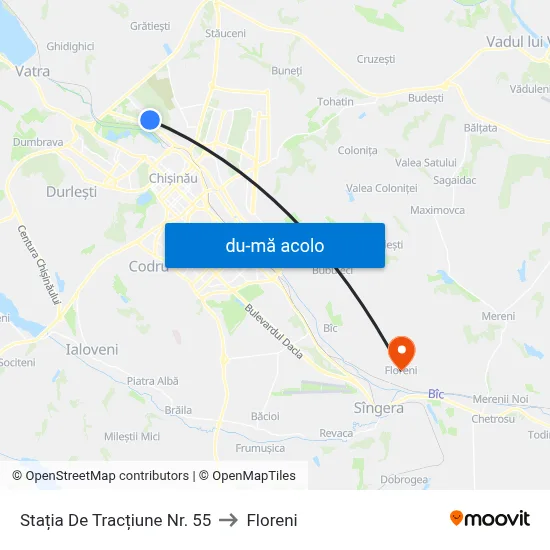 Harta de Stația De Tracțiune Nr. 55 către Floreni