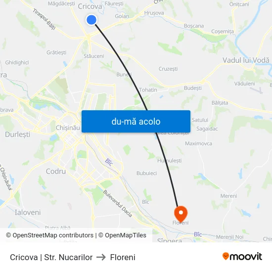Harta de Cricova | Str. Nucarilor către Floreni