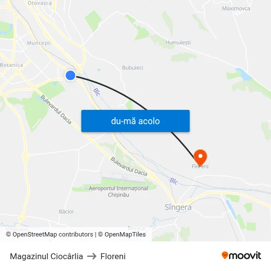 Harta de Magazinul Ciocârlia către Floreni