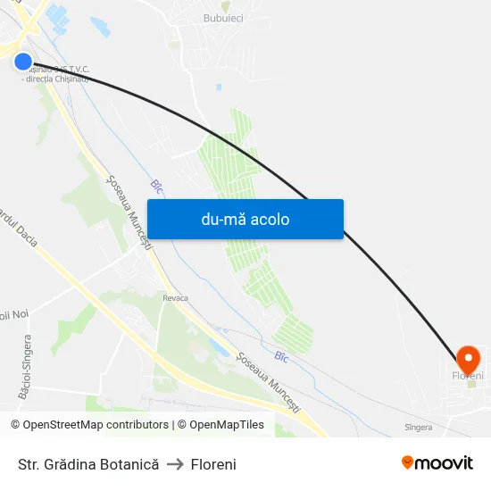 Harta de Str. Grădina Botanică către Floreni