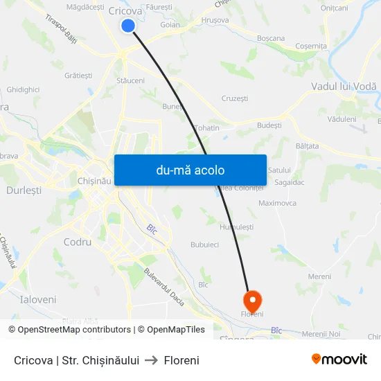 Harta de Cricova | Str. Chișinăului către Floreni