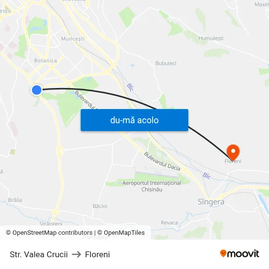 Harta de Str. Valea Crucii către Floreni