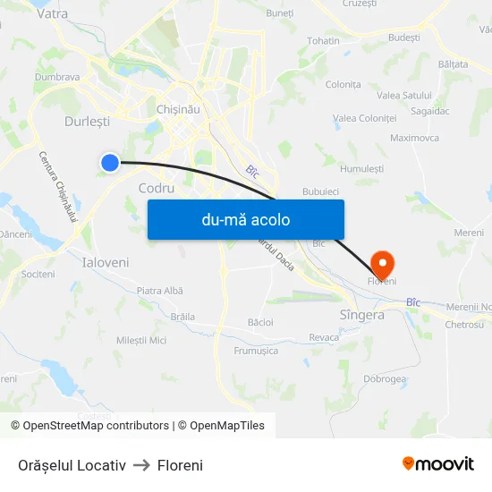 Harta de Orășelul Locativ către Floreni
