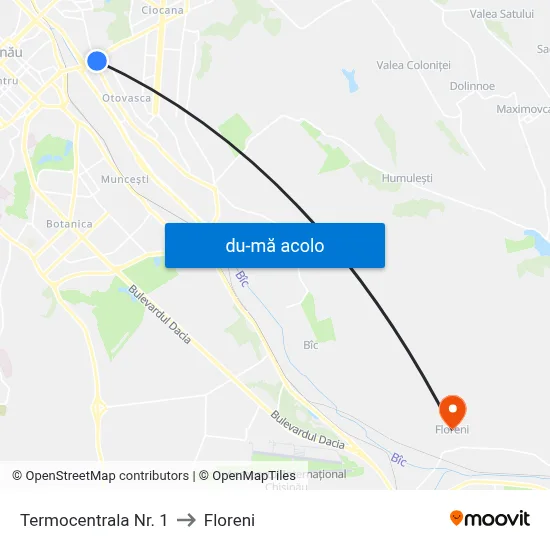 Harta de Termocentrala Nr. 1 către Floreni