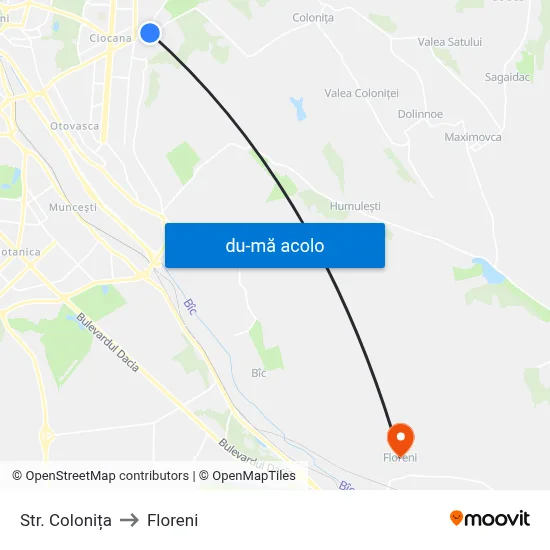 Harta de Str. Colonița către Floreni