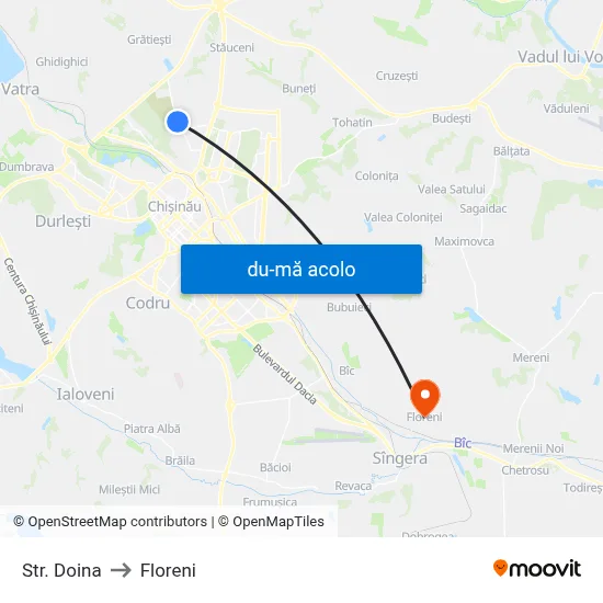 Harta de Str. Doina către Floreni