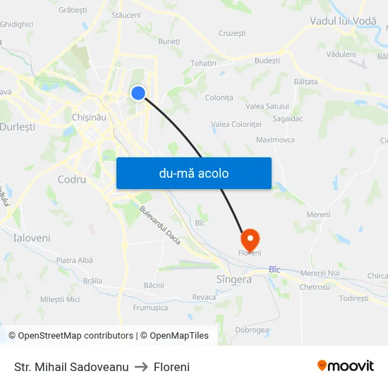 Harta de Str. Mihail Sadoveanu către Floreni