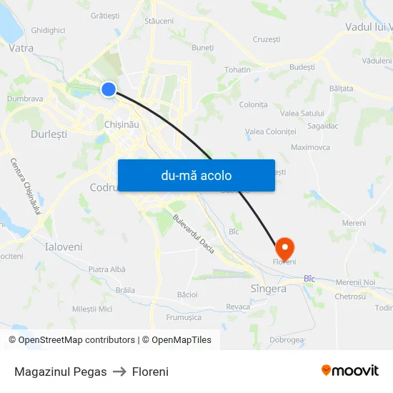 Harta de Magazinul Pegas către Floreni