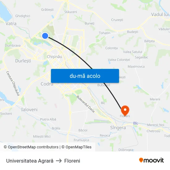 Harta de Universitatea Agrară către Floreni