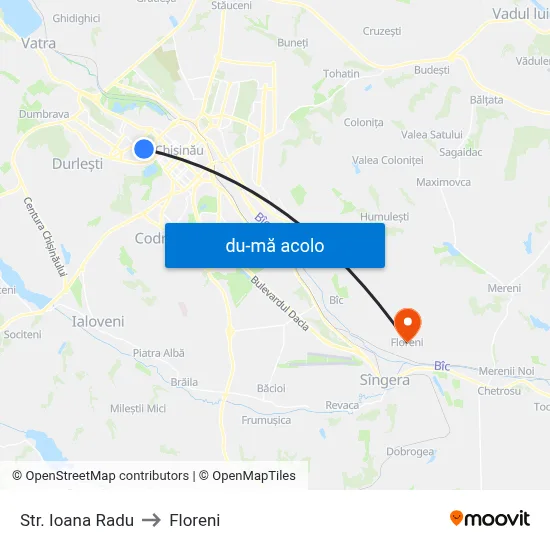 Harta de Str. Ioana Radu către Floreni