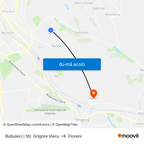 Harta de Bubuieci | Str. Grigore Vieru către Floreni