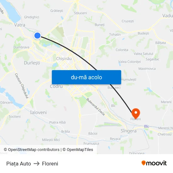 Harta de Piața Auto către Floreni