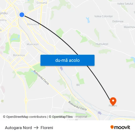 Harta de Autogara Nord către Floreni