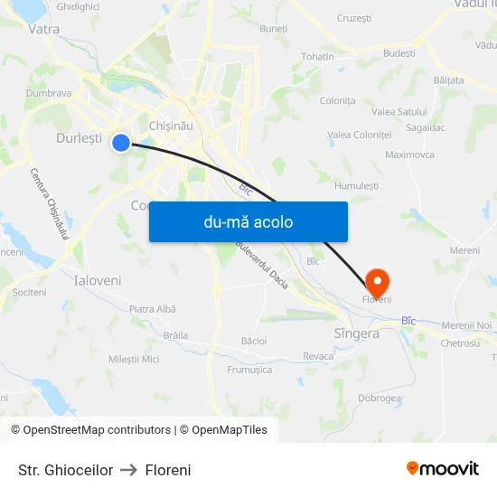 Harta de Str. Ghioceilor către Floreni