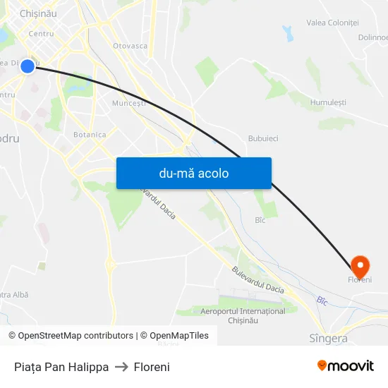 Harta de Piața Pan Halippa către Floreni