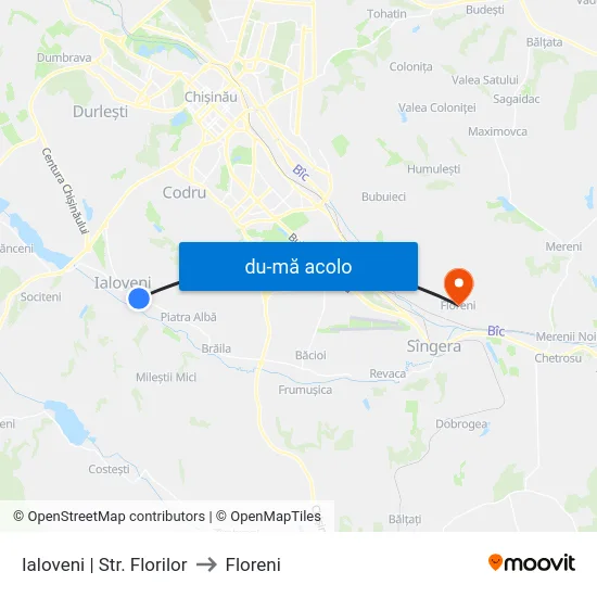 Harta de Ialoveni | Str. Florilor către Floreni