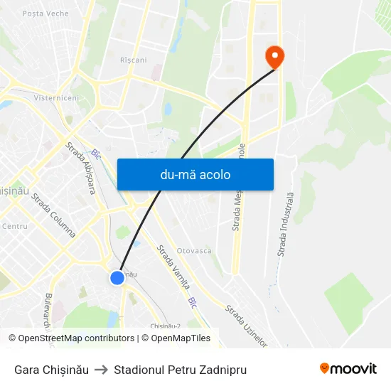 Harta de Gara Chișinău către Stadionul Petru Zadnipru