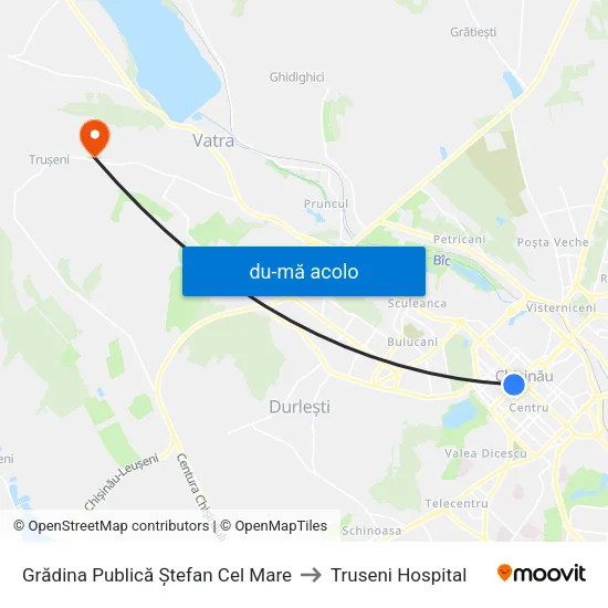 Harta de Grădina Publică Ștefan Cel Mare către Truseni Hospital