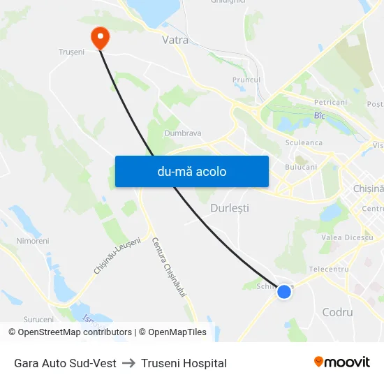 Harta de Gara Auto Sud-Vest către Truseni Hospital