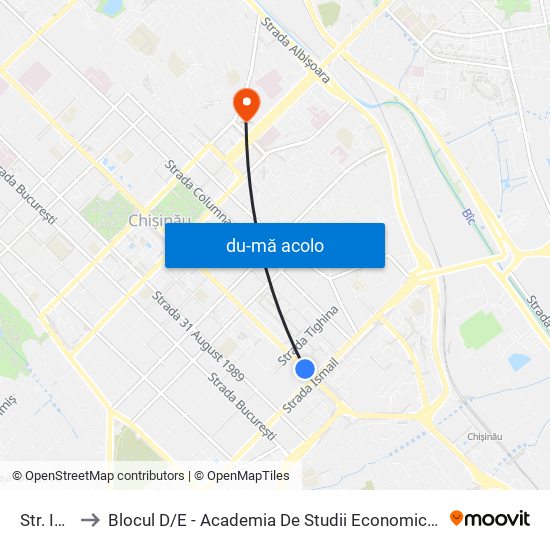 Harta de Str. Ismail către Blocul D / E - Academia De Studii Economice A Moldovei (Asem)