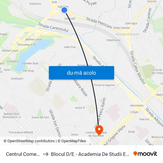 Harta de Centrul Comercial Supraten către Blocul D / E - Academia De Studii Economice A Moldovei (Asem)