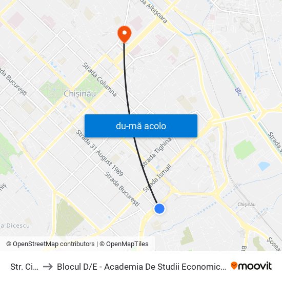 Harta de Str. Ciuflea către Blocul D / E - Academia De Studii Economice A Moldovei (Asem)