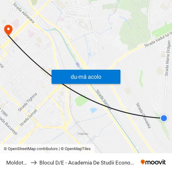 Harta de Moldotehmed către Blocul D / E - Academia De Studii Economice A Moldovei (Asem)