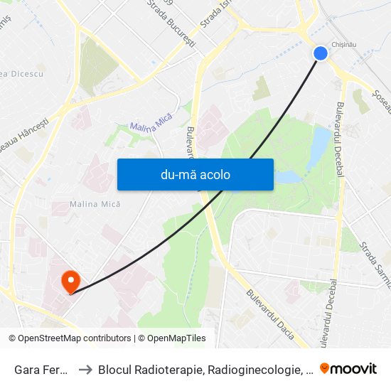 Harta de Gara Feroviară către Blocul Radioterapie, Radioginecologie, Chimeoterapie